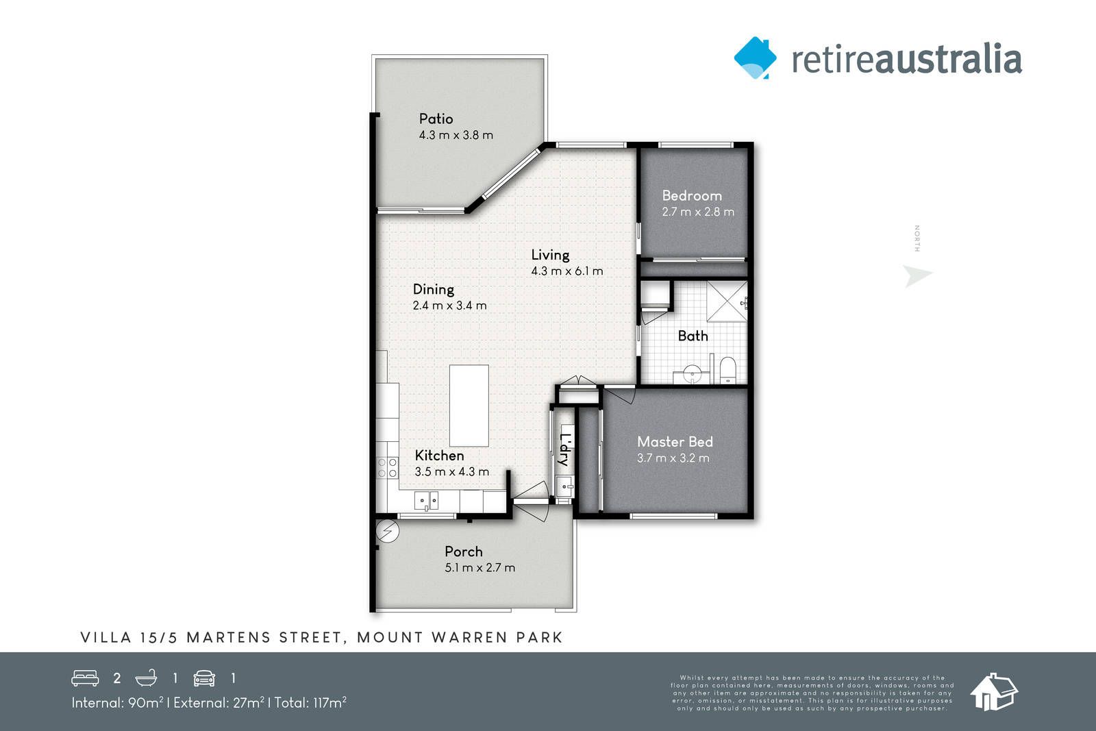 Beautiful two bedroom, one bathroom villa with lock up garage.