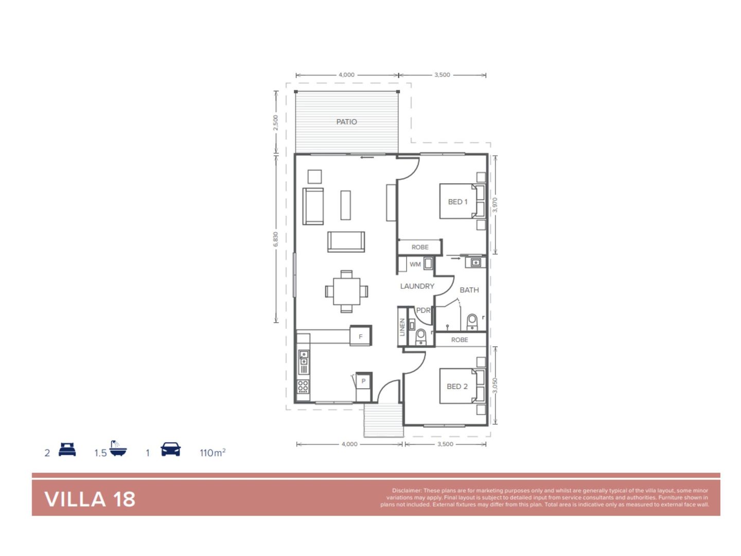 Villa 18 | 2 Bed + 1 Bath + Powder