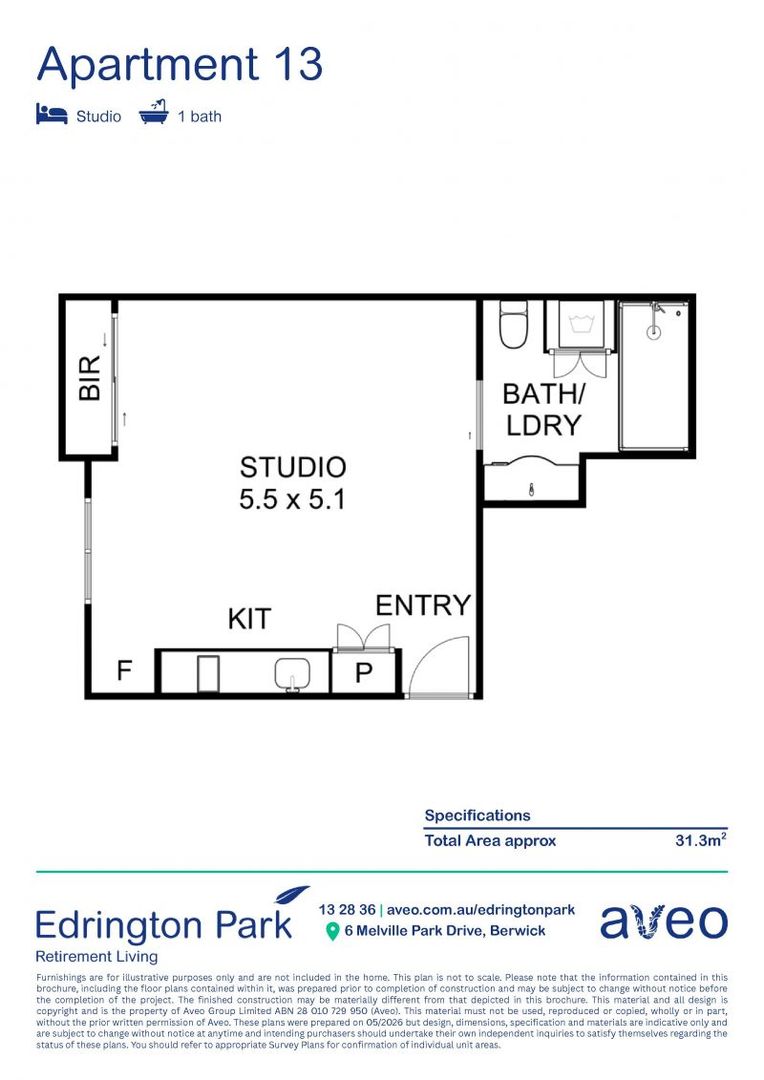 Modern studio apartment with a new kitchen