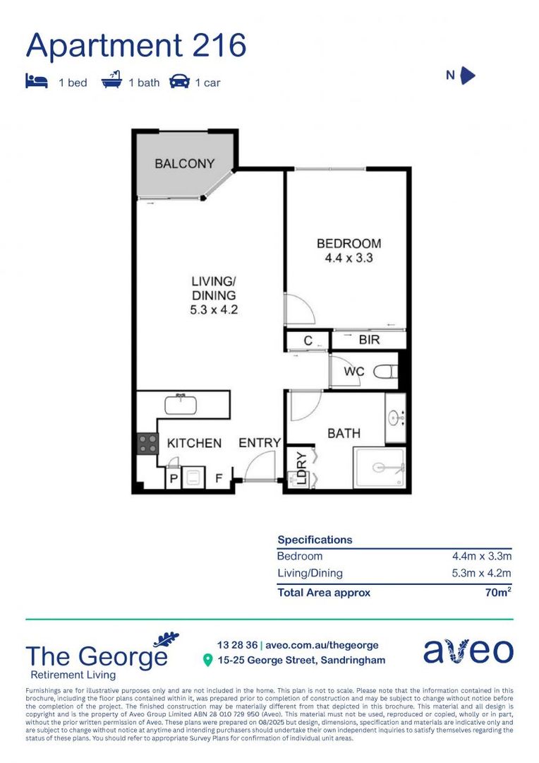 Gum tree and playing fields view - bright & spacious one-bedroom apartment