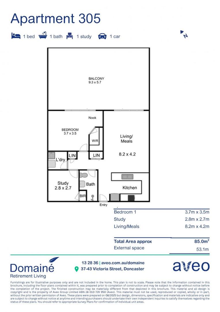 Large One-bedroom apartment plus study with breathtaking views