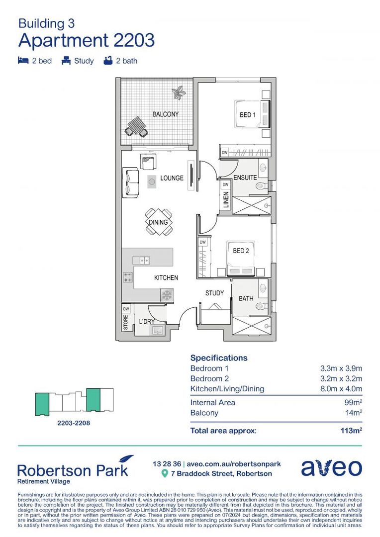 Open-plan two-bedroom apartment