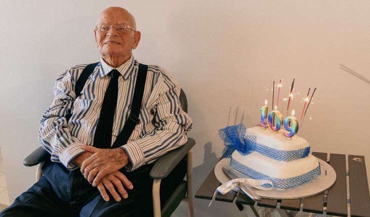 Australia's oldest man, Frank Mawer, at his apartment at Gymea in Sydney's south
