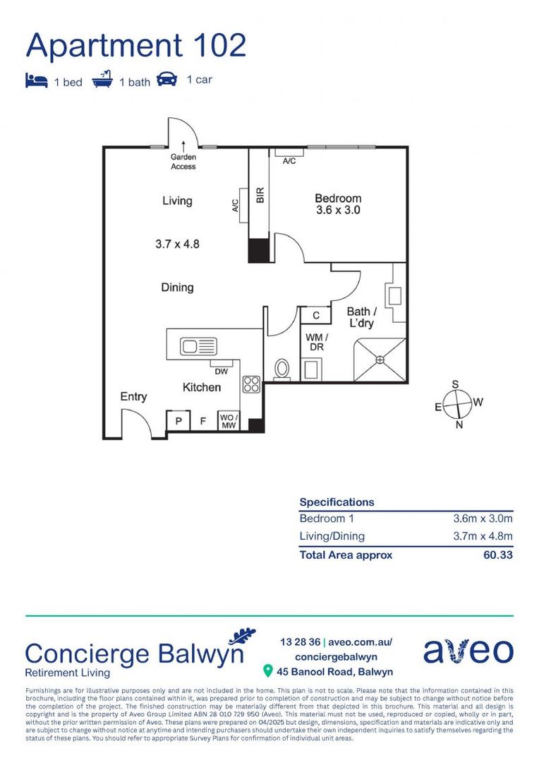 Garden view one-bedroom apartment