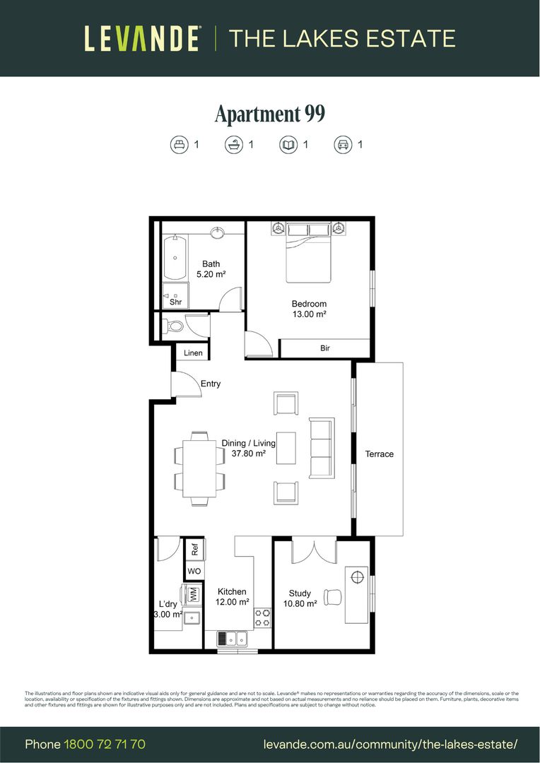 One Bedroom + Study | Apartment 99