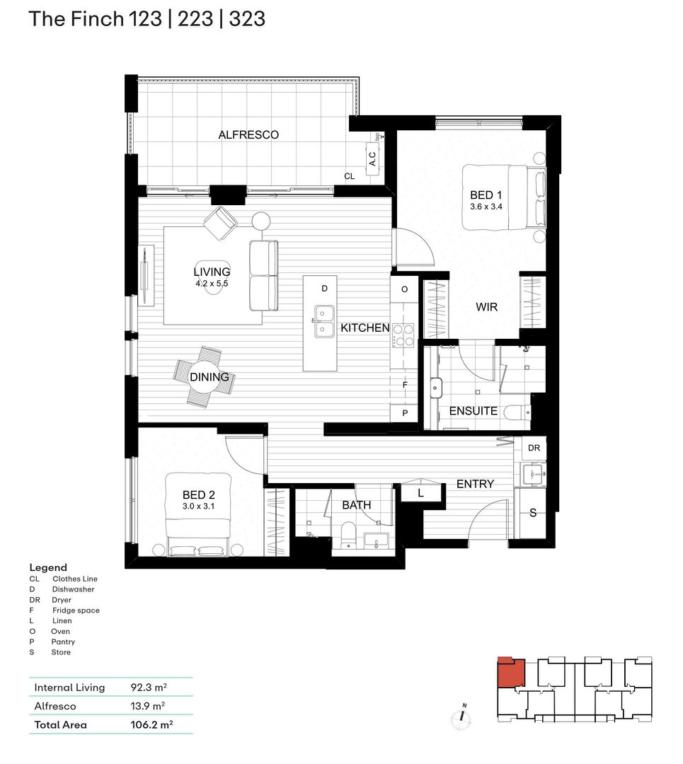 Elegant Apartment with Sunlit Balcony with this 'Finch Design'