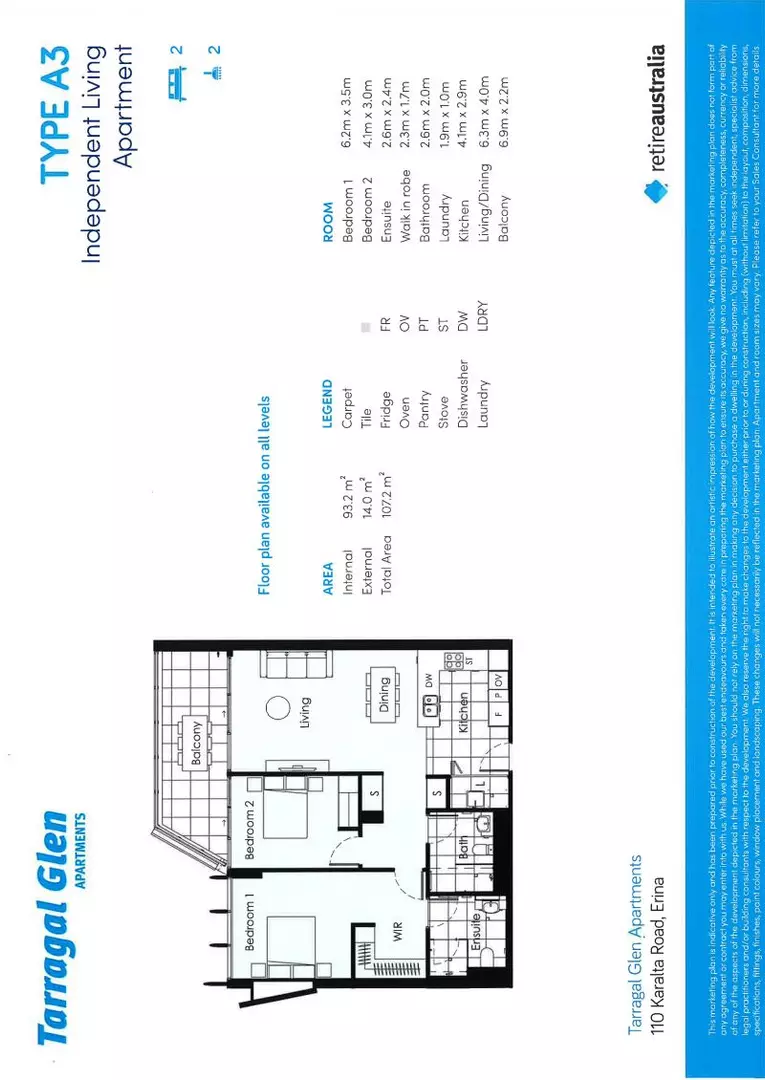 Independent Living Apartment 7105  2 bed 2 bath