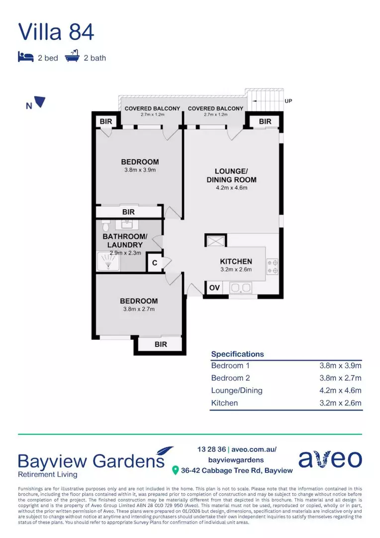 Two-bedroom villa with light & bright interiors