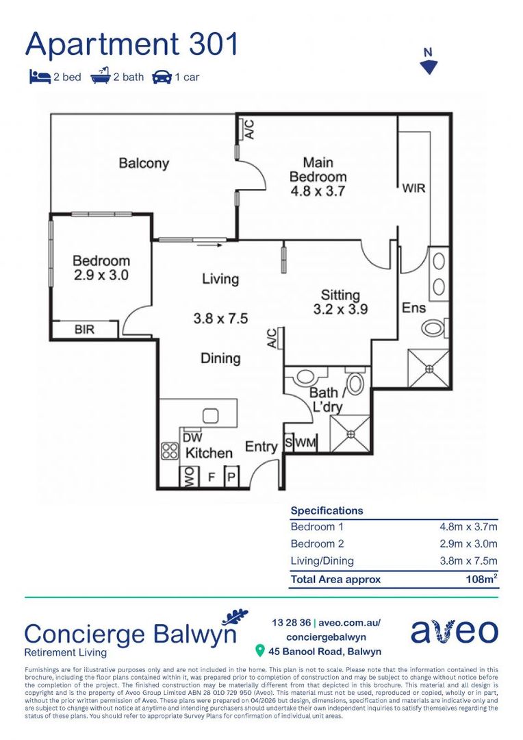 Premium two-bedroom apartment with a private courtyard