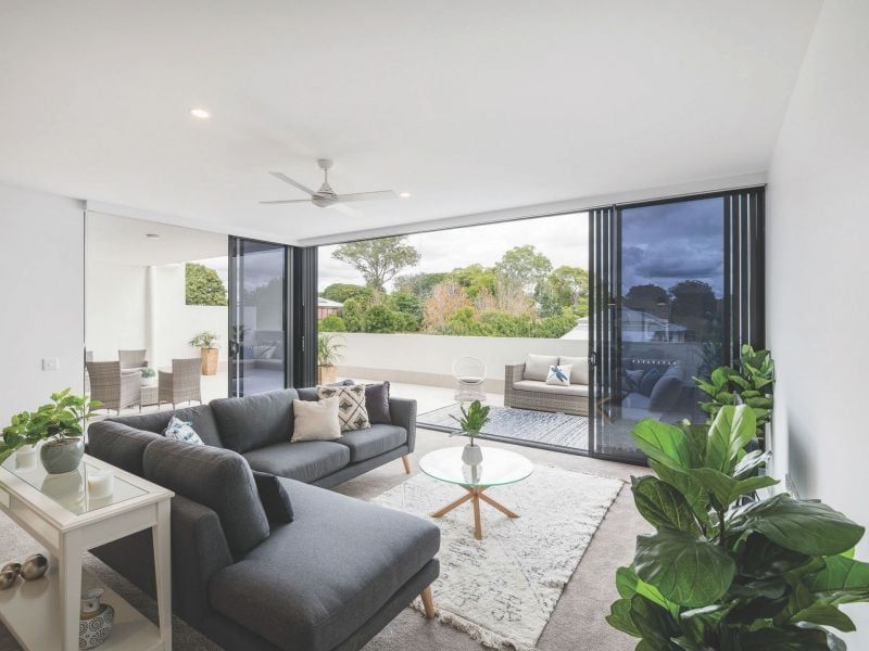 A spacious apartment with oversized living area and large entertaining terrace