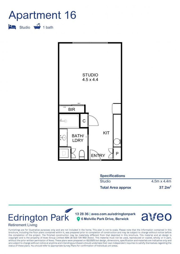 Independent studio apartment with new kitchen