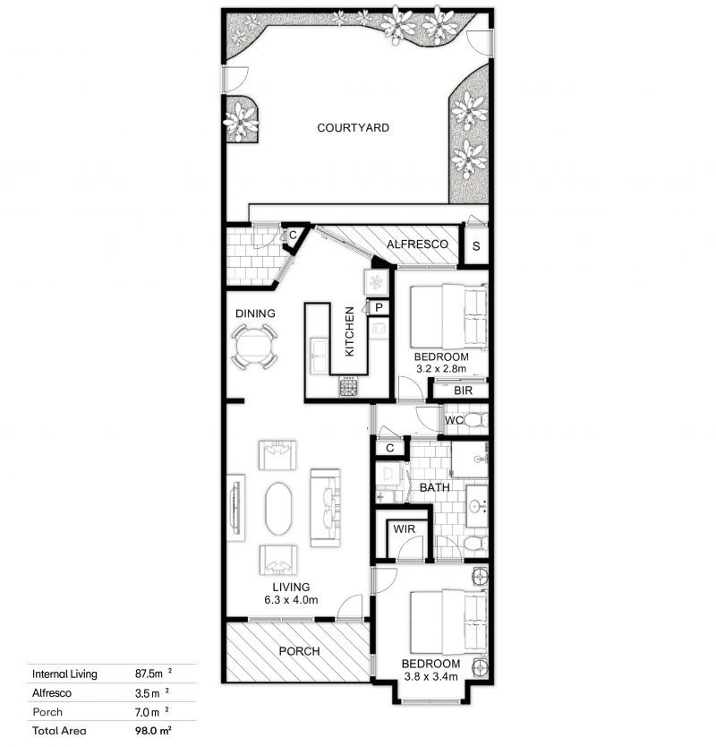 Fully renovated 2 bedroom unit in private section of village