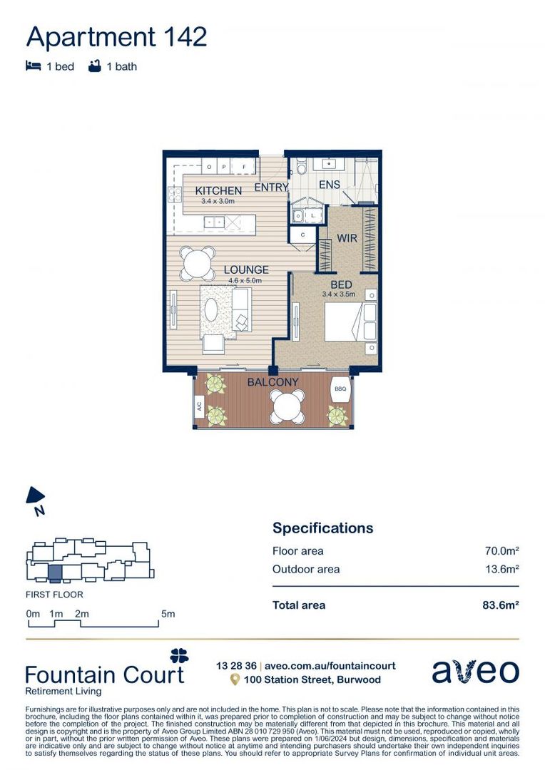 Private first-floor, one-bedroom apartment