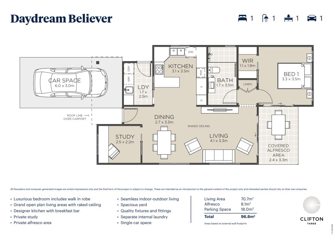 Clifton Taree - brand new 1 bed plus study home 