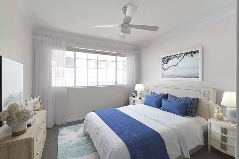 Exquisitely renovated light-filled unit overlooking croquet lawn.