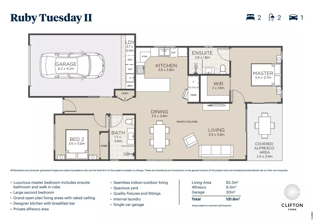 Clifton Taree - Brand new designer home with 2-beds, 2-baths in a gated community