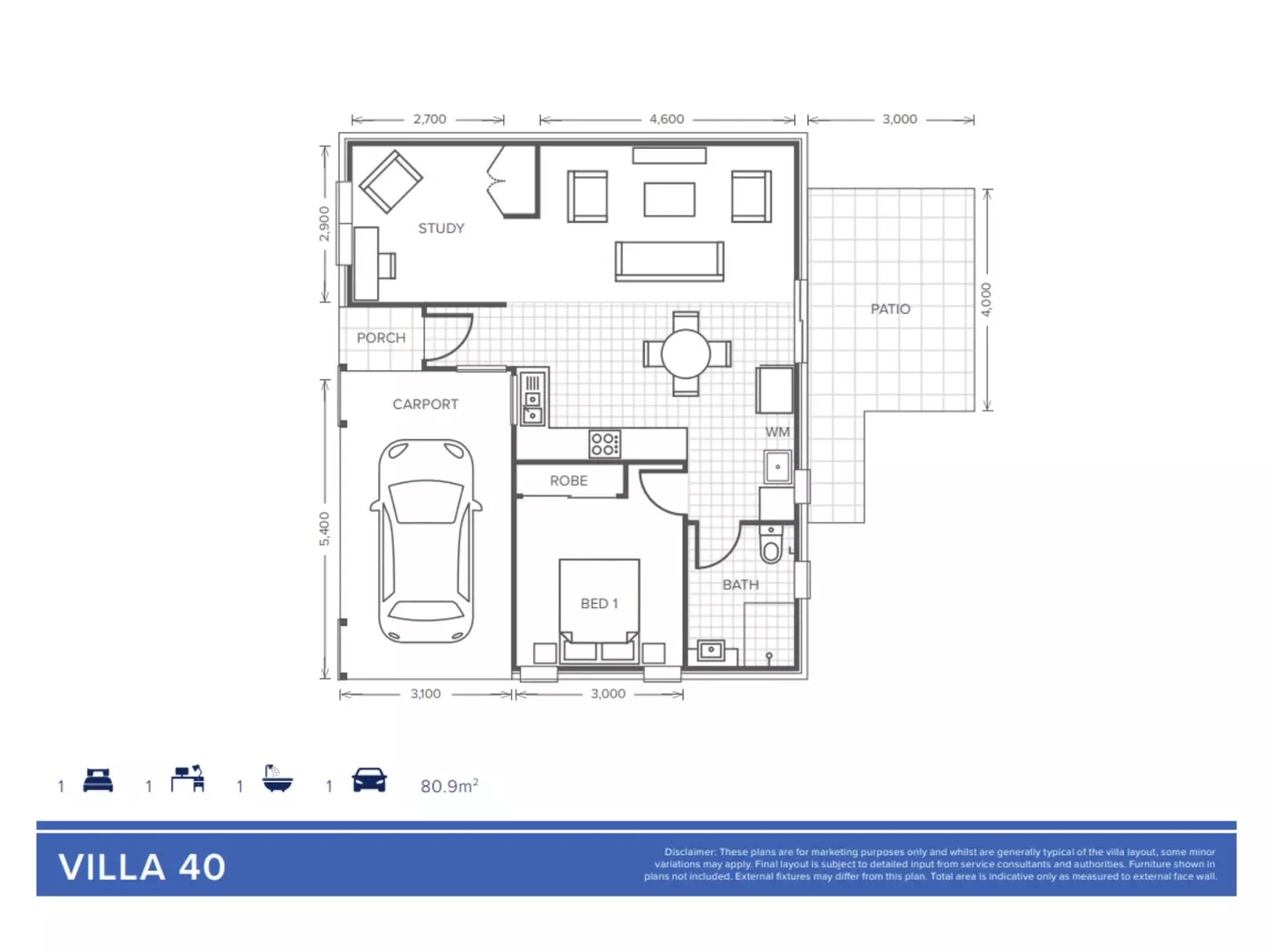 Villa 40 | 1 Bedroom + Study - Oak Tree Retirement Village Burpengary