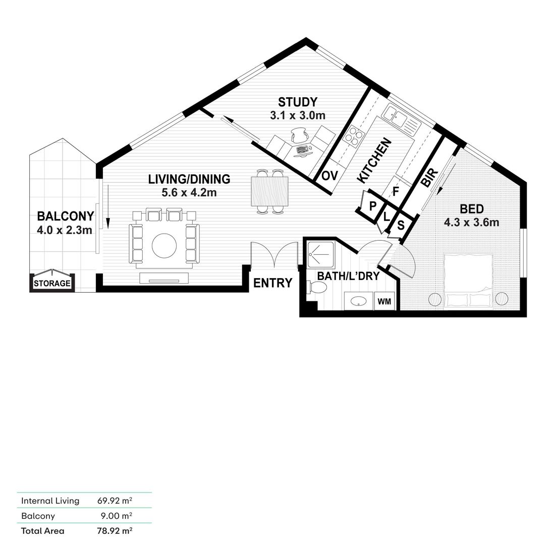 Stylish First-Floor Retreat with Study and Leafy Balcony Outlook