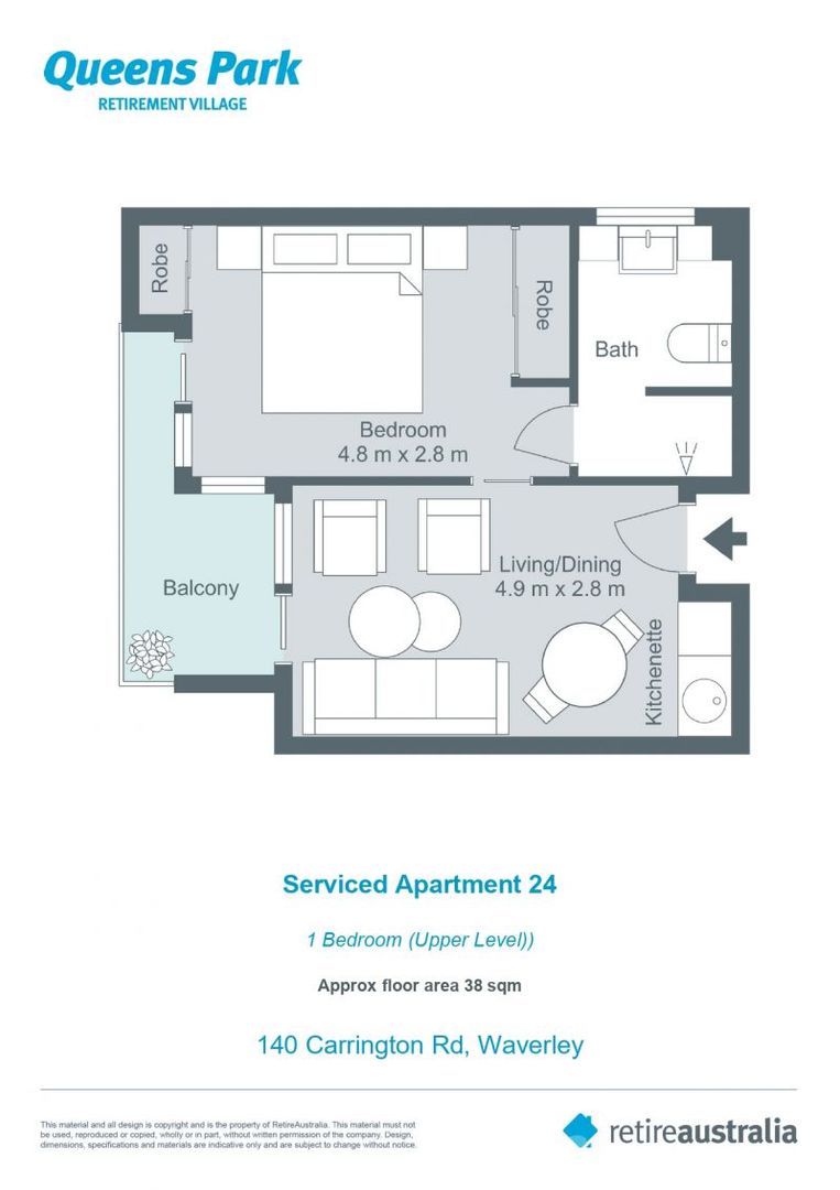 Beautifully refurbished one bedroom serviced apartment with sunny, private courtyard.