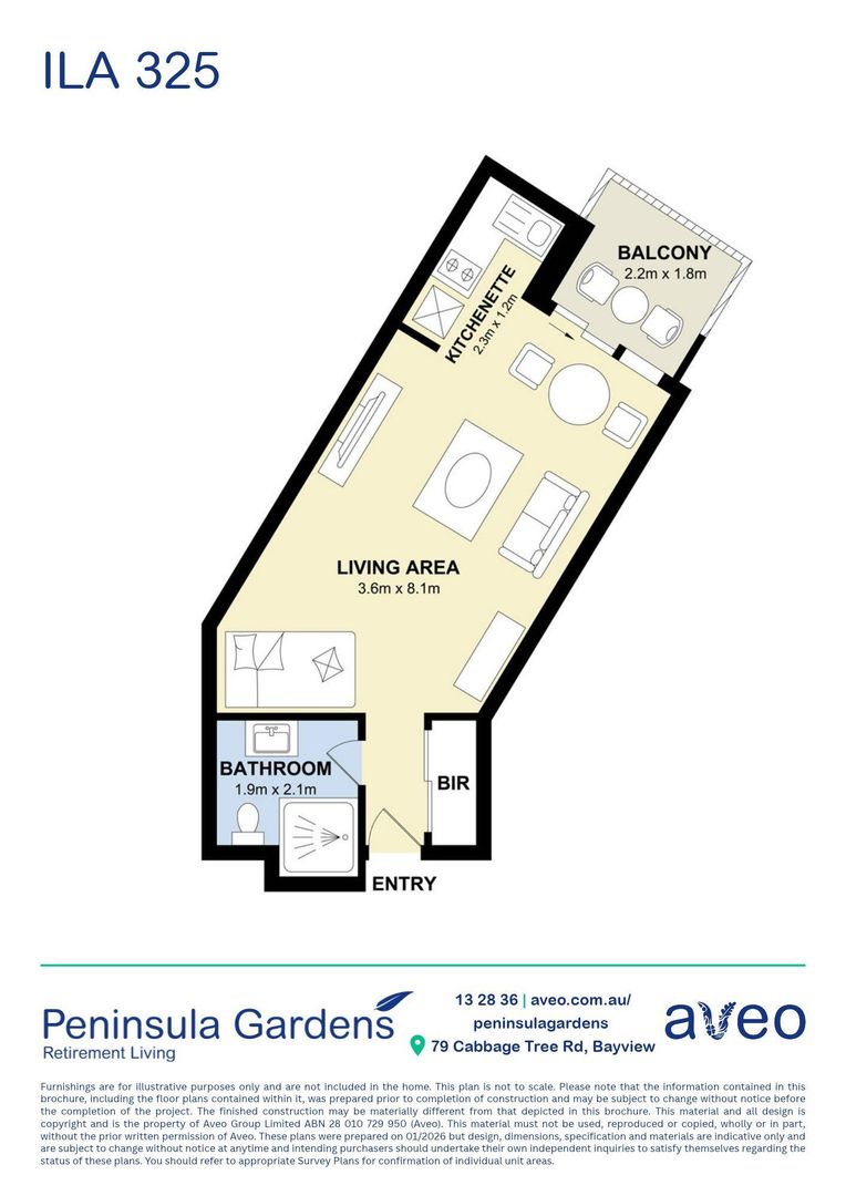 Studio apartment with a private covered patio