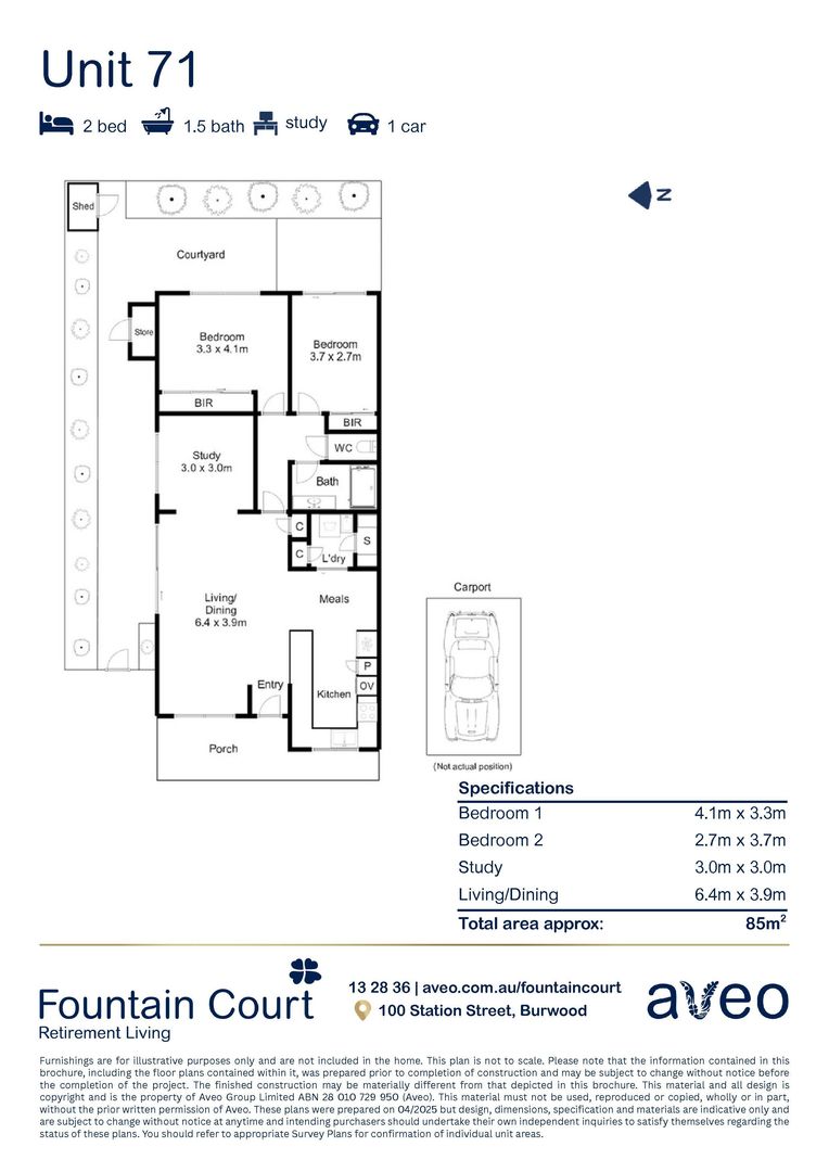 Northwest-facing 2-bedroom plus study villa