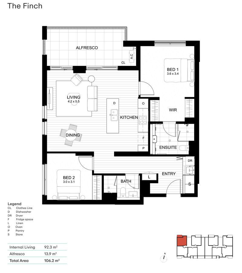 Elegant Apartment with Sunlit Balcony with this 'Finch Design'