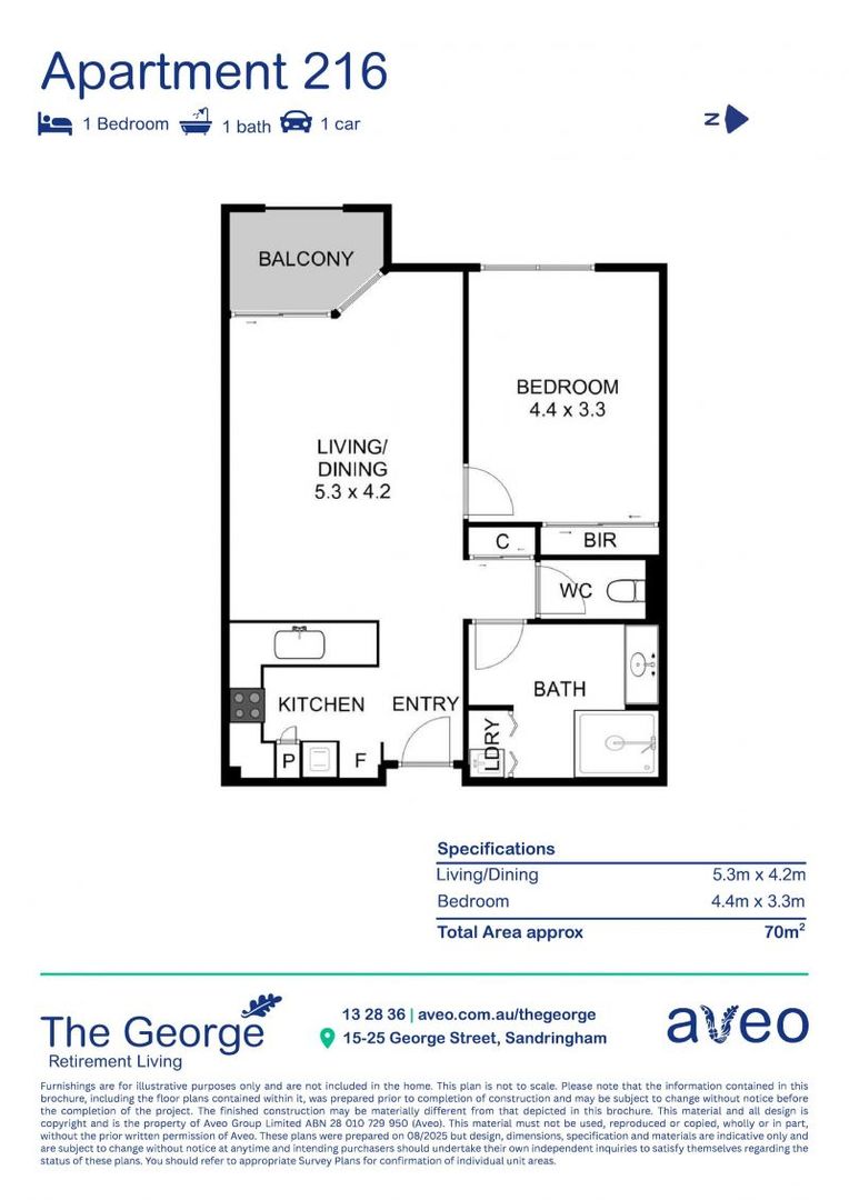 Gum tree and playing fields view - bright & spacious one-bedroom apartment