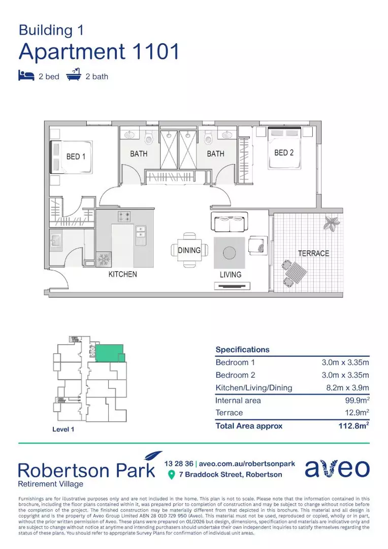 Modern two-bedroom apartment with ensuite and balcony