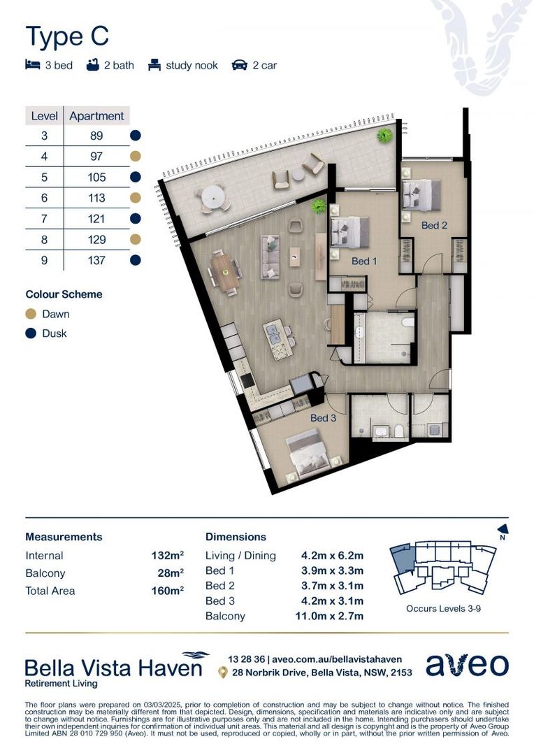 Spacious 3-bedroom apartment with large private balcony