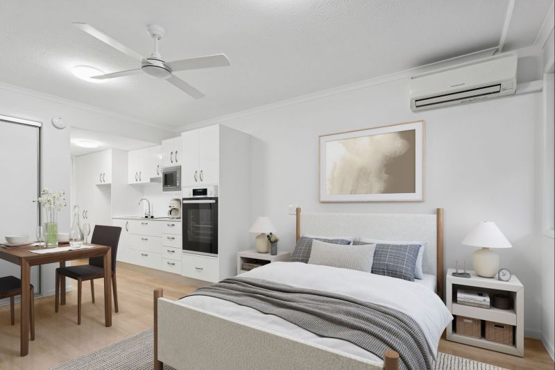 Ground-level studio apartment with enclosed patio