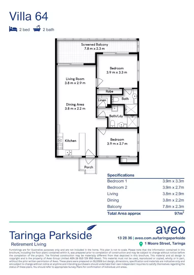 Spacious two-bedroom villa close to community centre