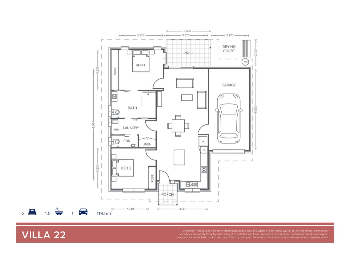 Villa 22 | 2 bed, 1 bath + powder