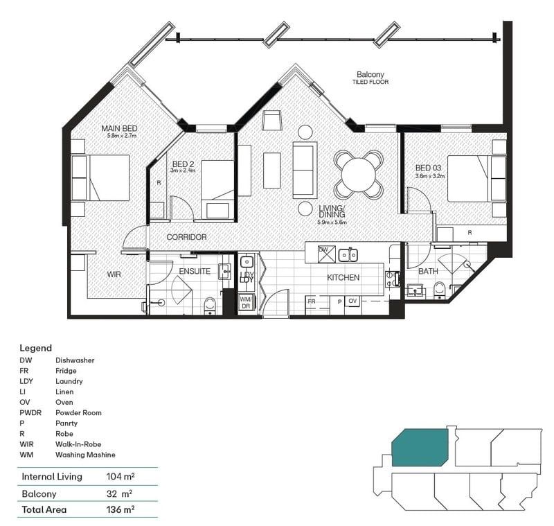 Three Bedroom with Oversized Balcony