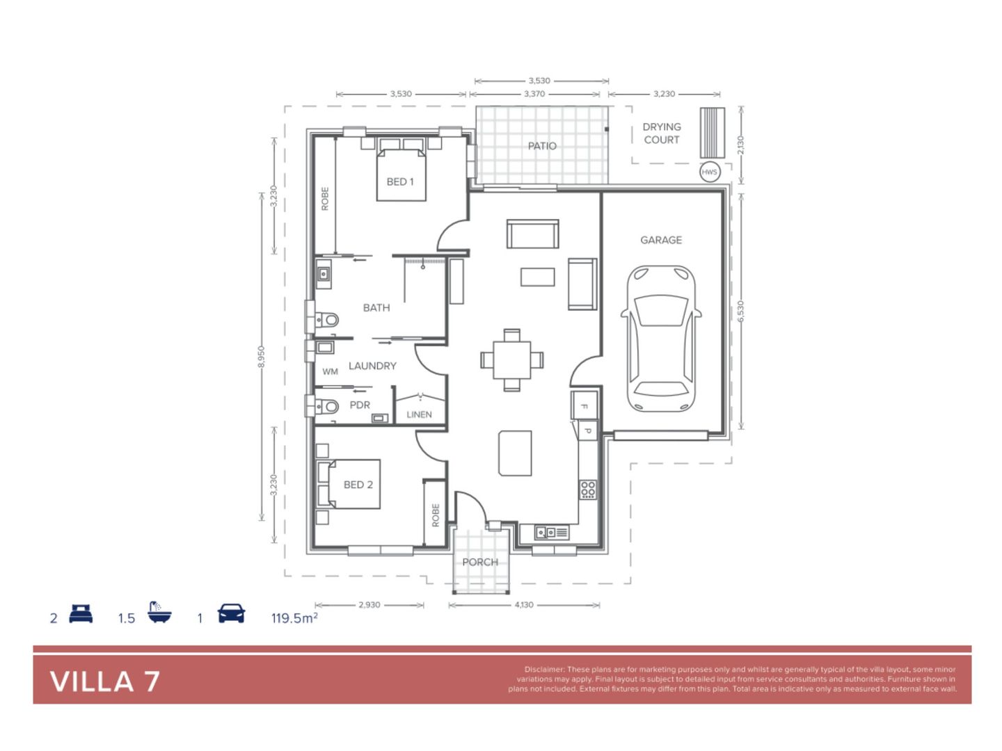 Villa 7 | 2 bed + 1 bath + powder - Oak Tree Retirement Village Moss Vale