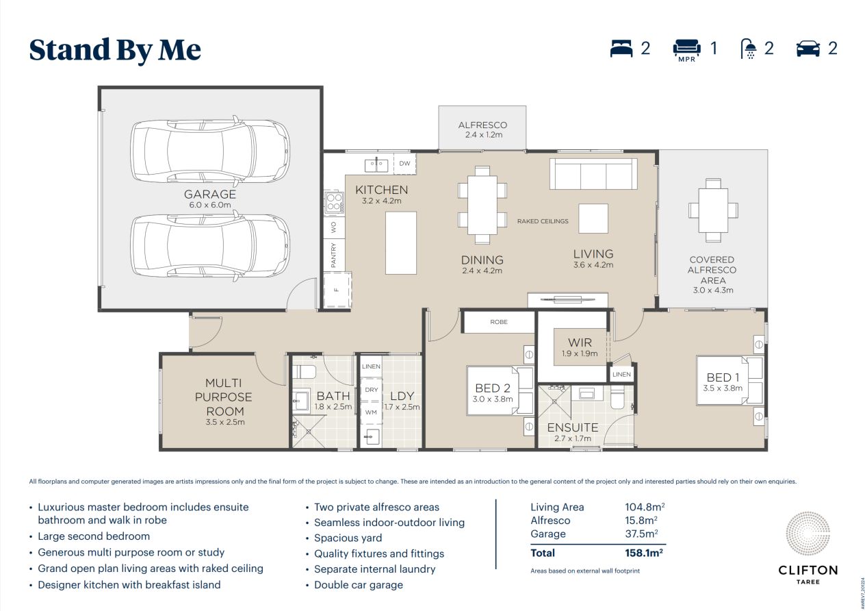 Clifton Taree - Brand new 2-bed plus study in a gated community