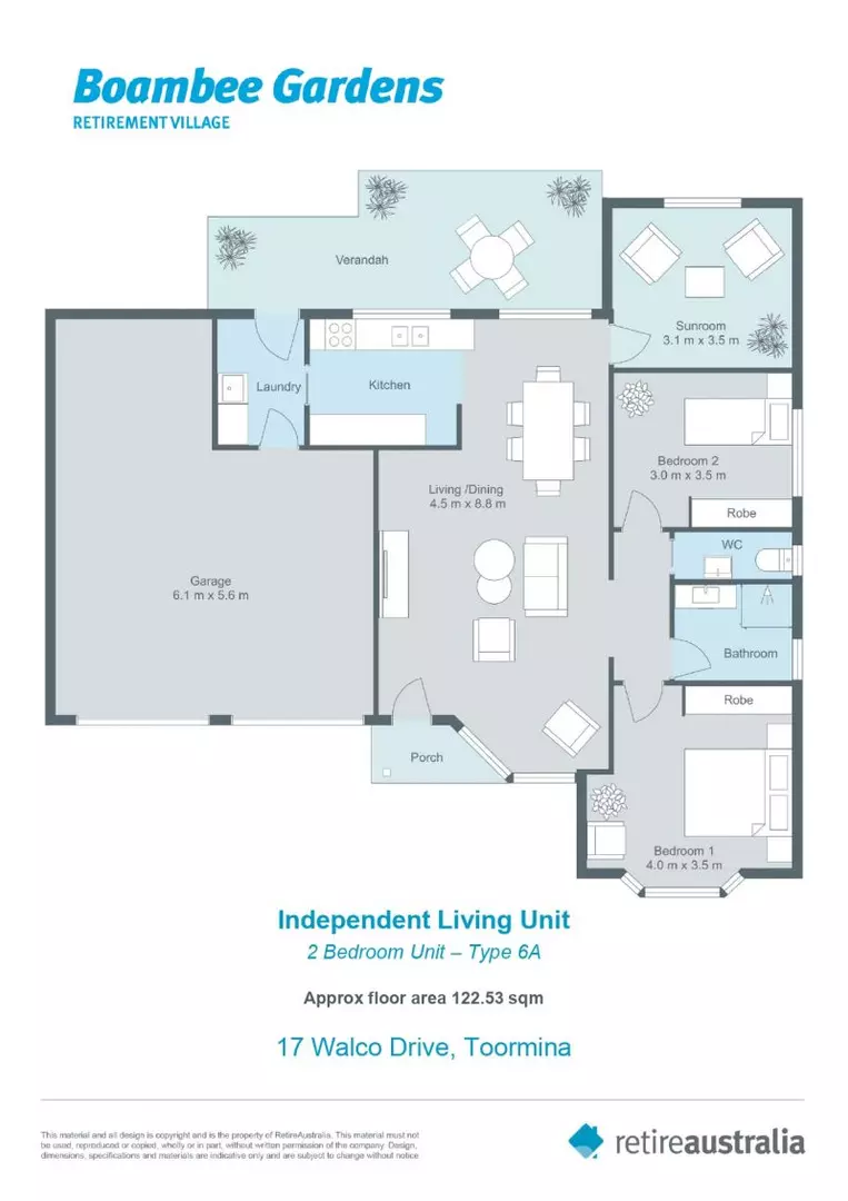 2 Bedroom + Sunroom and QLD room. North facing Lounge.
