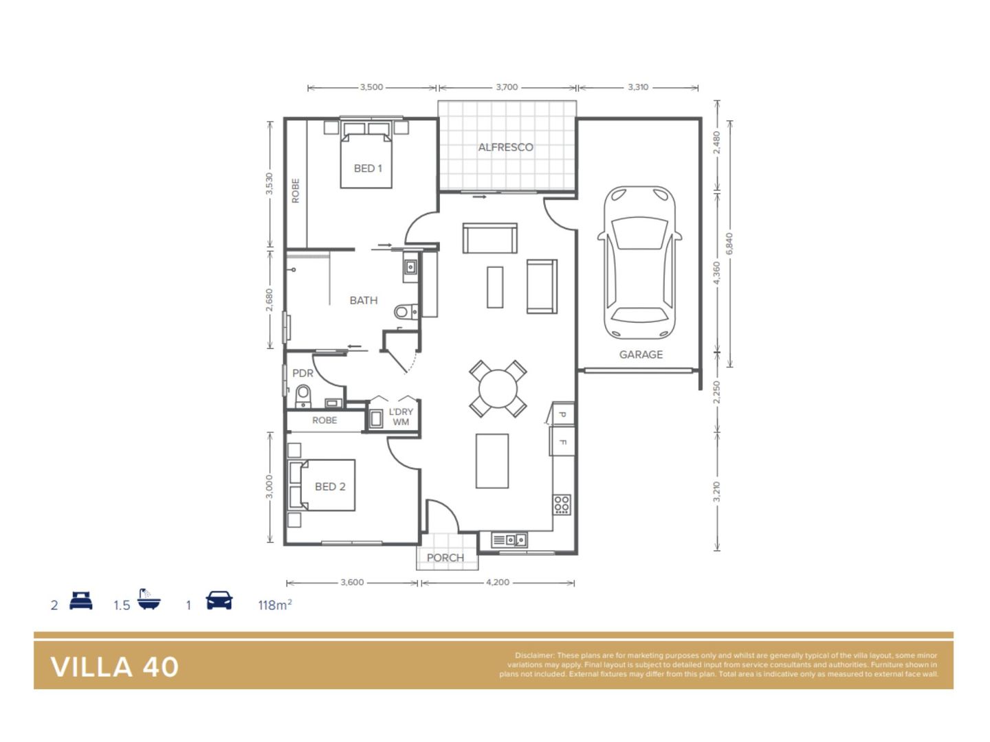 Villa 40 | 2 Bed, 1 Bath + Powder - Oak Tree Retirement Village Bathurst