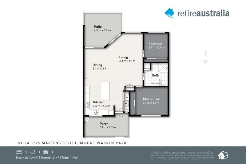 Beautiful two bedroom, one bathroom villa with lock up garage.