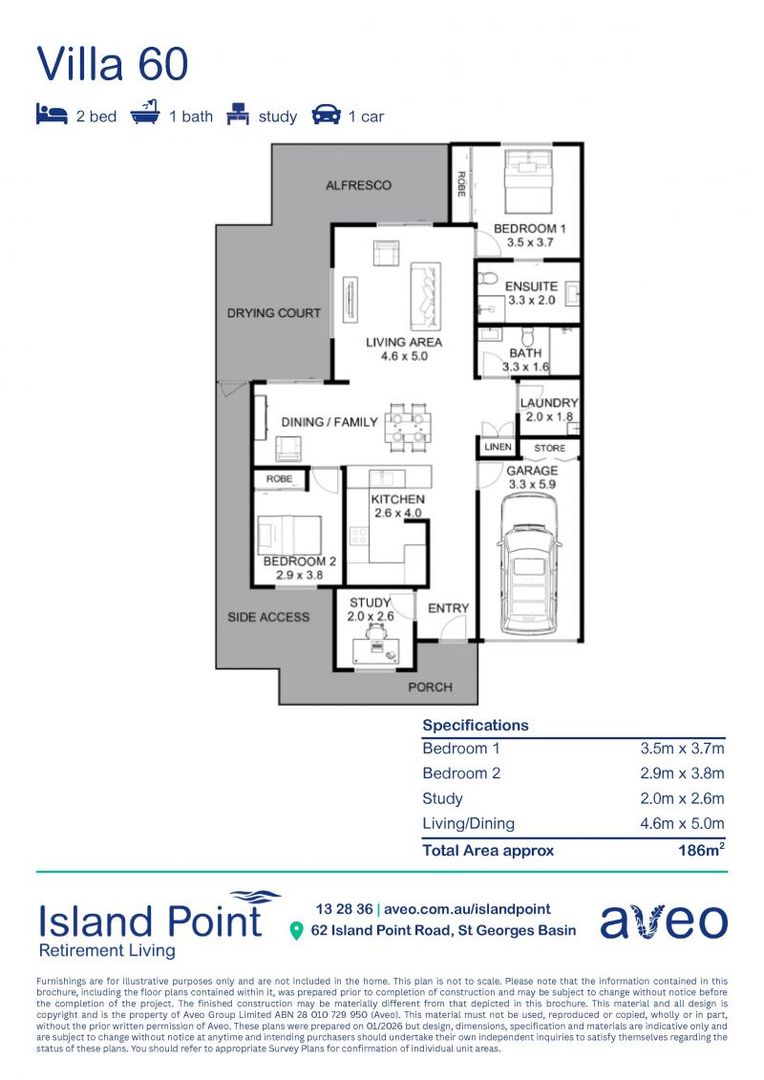 Elegant and spacious two-bedroom + study villa