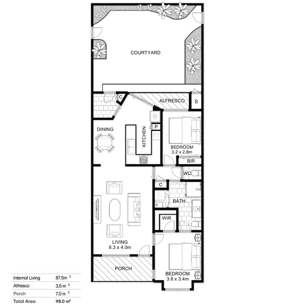 Fully renovated 2 bedroom unit in private section of village