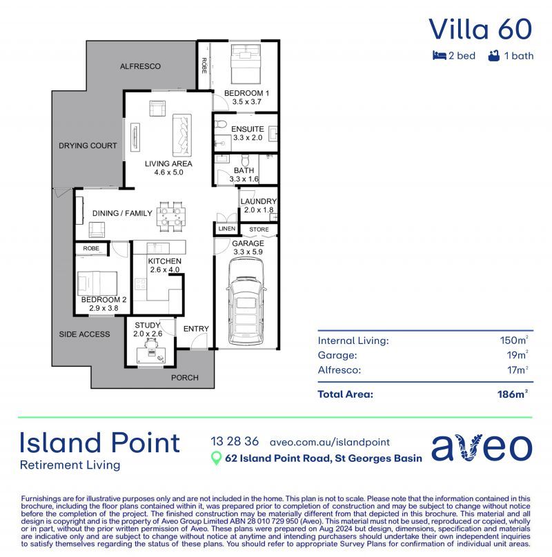 Elegant and spacious two-bedroom + study villa