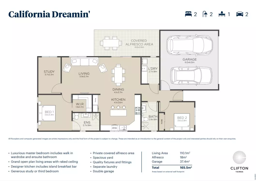 Clifton Yamba | California Dreamin' | 2-bed plus study home