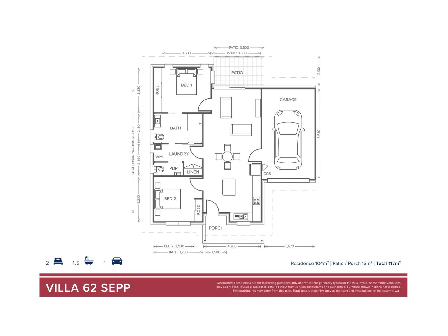 Villa 62 | 2 bed + bath + powder