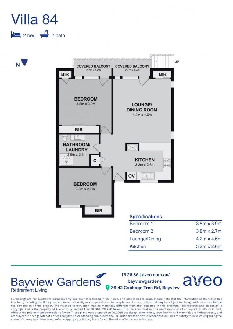 Two-bedroom villa with light & bright interiors