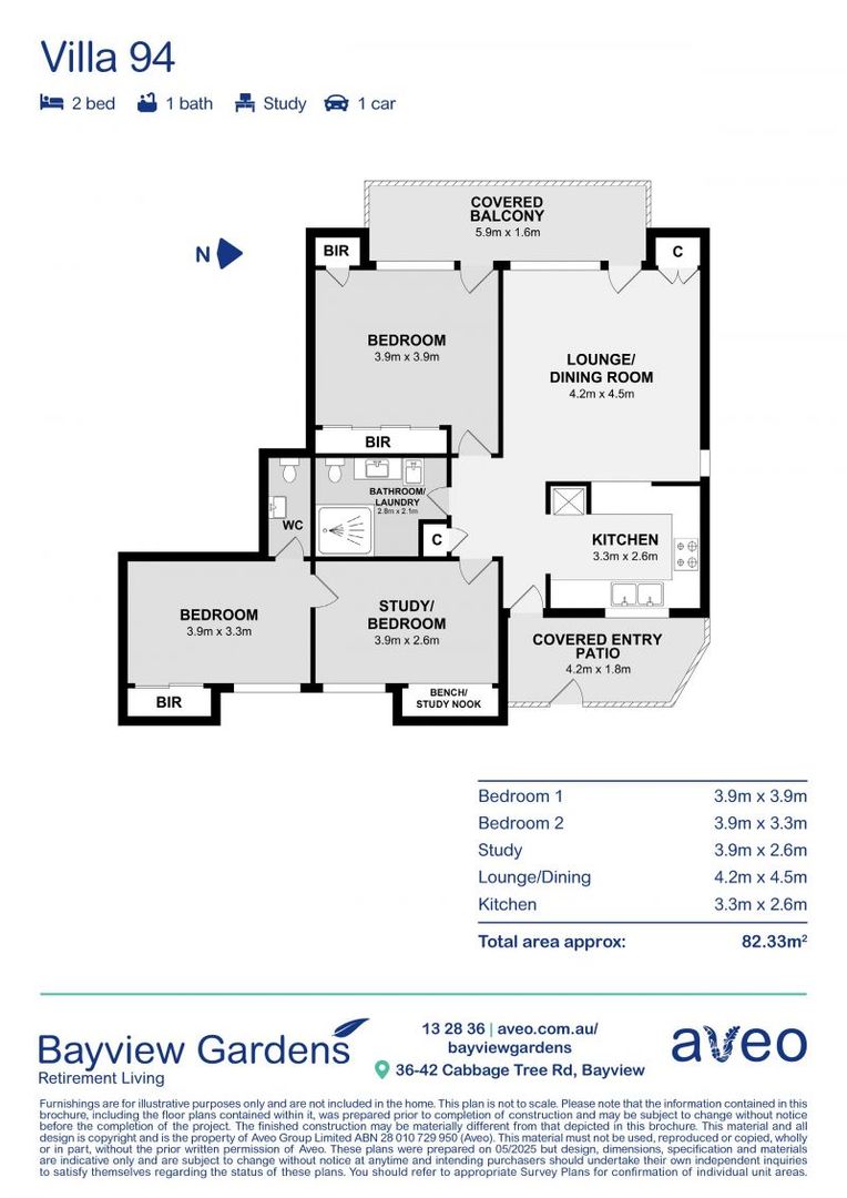 Rare 2-bedroom villa + large study