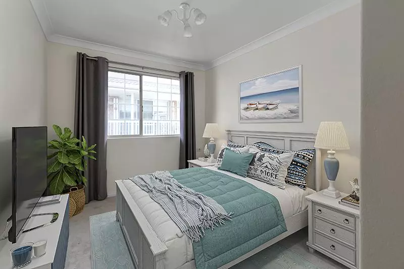 Immaculately presented upper level unit with leafy garden views