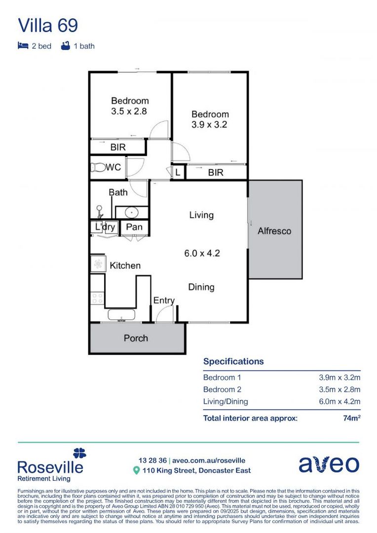 North-facing two-bedroom villa with private backyard
