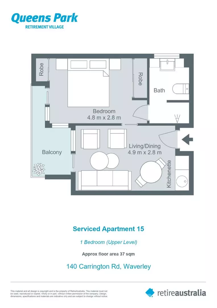 Beautifully refurbished one bedroom serviced apartment with separate bedroom and ensuite plus kitchenette and balcony