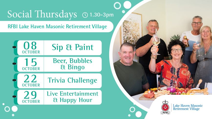 Free Events for Seniors | Social Thursdays at RFBI Lake Haven Masonic Retirement Village