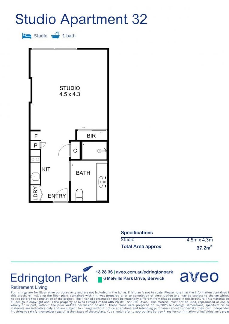 Independent studio apartment with new kitchen